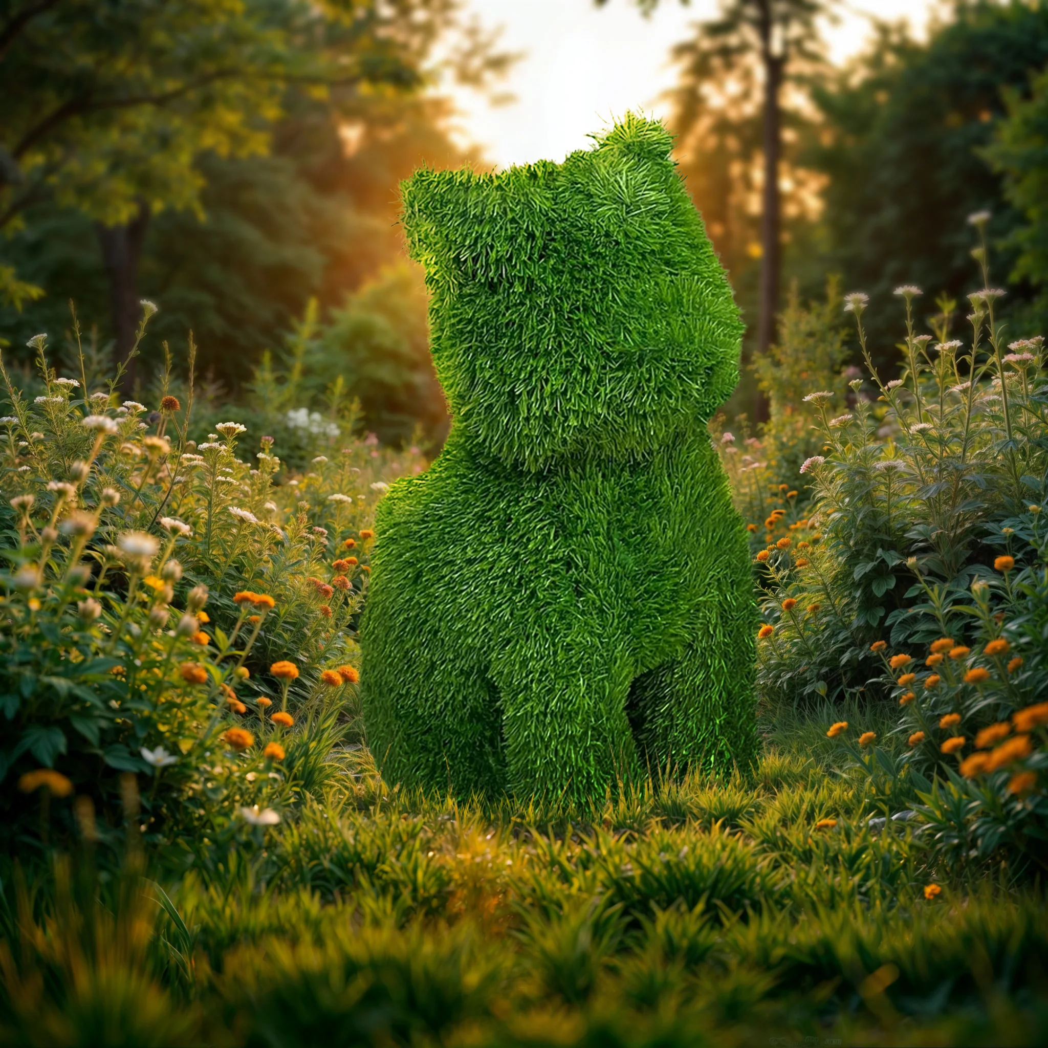Sitting Cat Green Look Topiary Figurine, 14" - Image 2