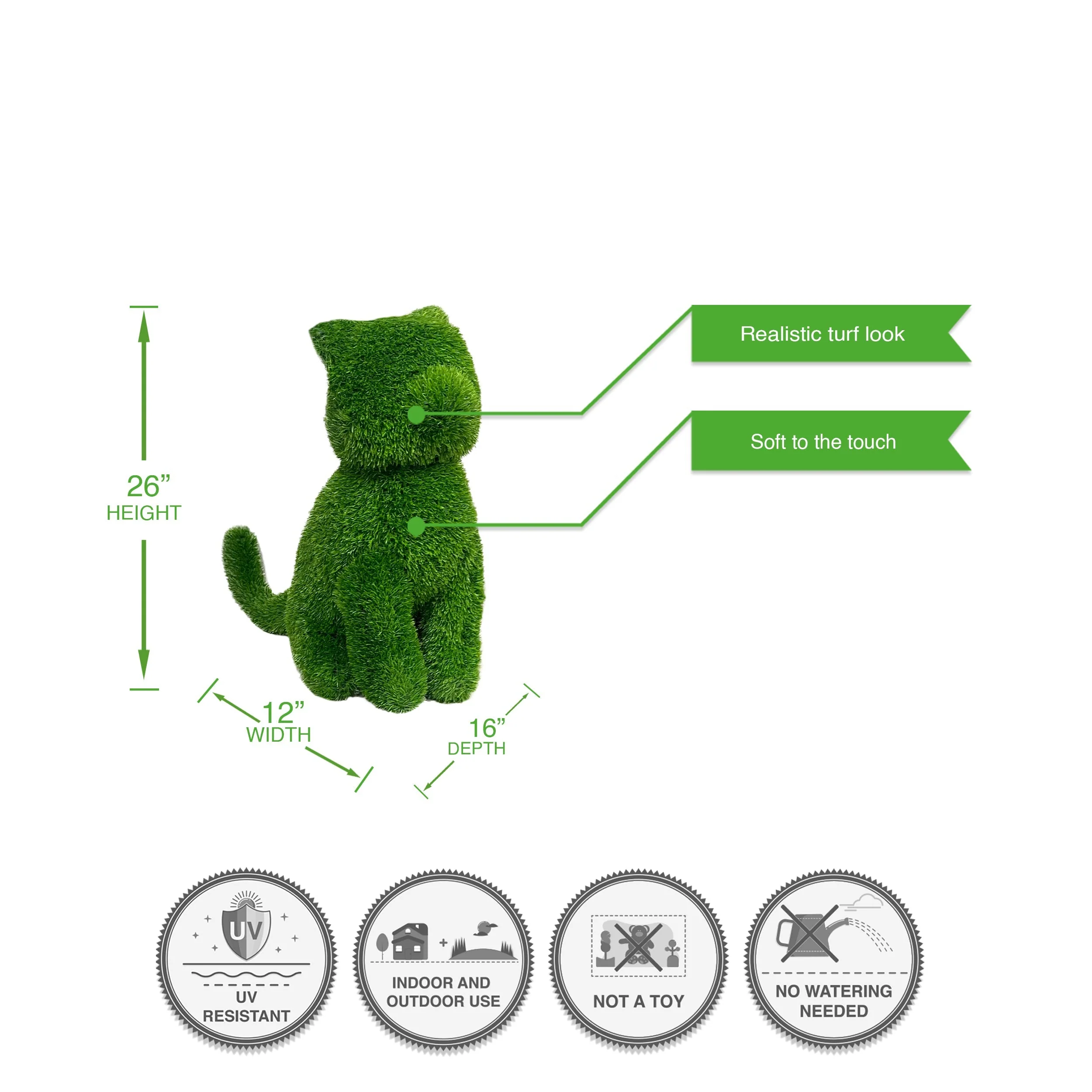Sitting Cat Artificial Outdoor Garden Turf Topiary, 20"/26" - Image 4