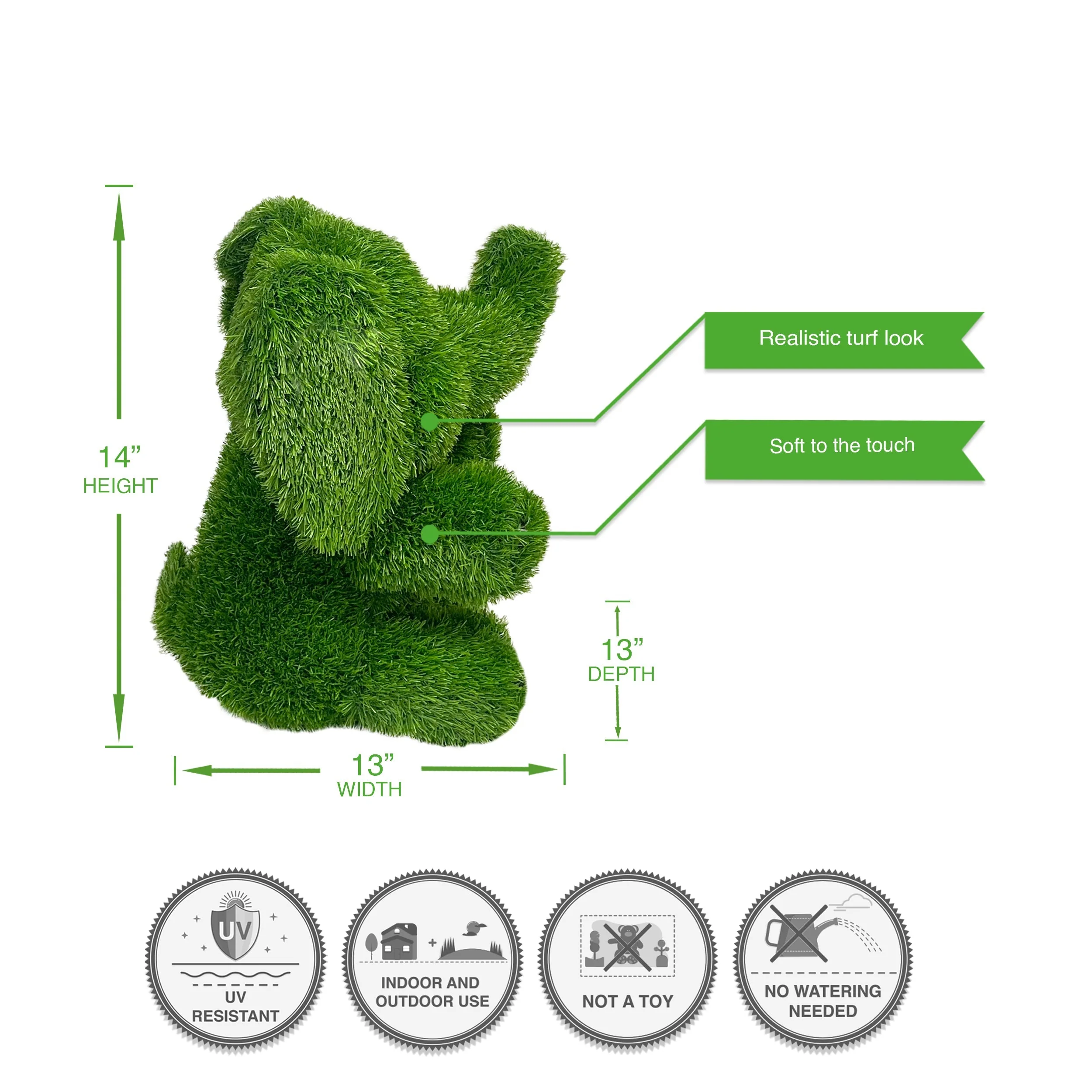 Sitting Elephant Artificial Outdoor Garden Turf Topiary, 14"/20" - Image 4
