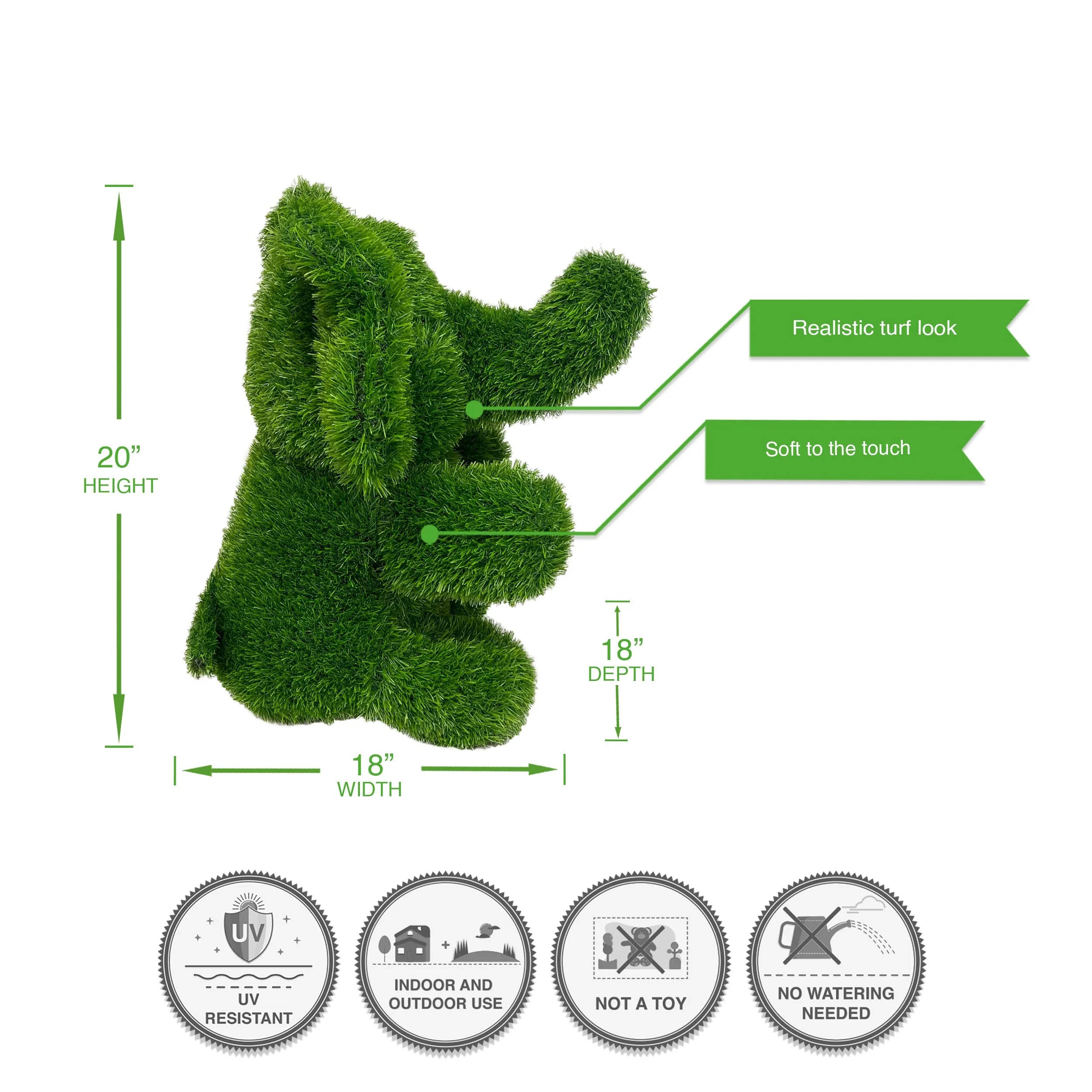 Sitting Elephant Artificial Outdoor Garden Turf Topiary, 14"/20" - Image 6