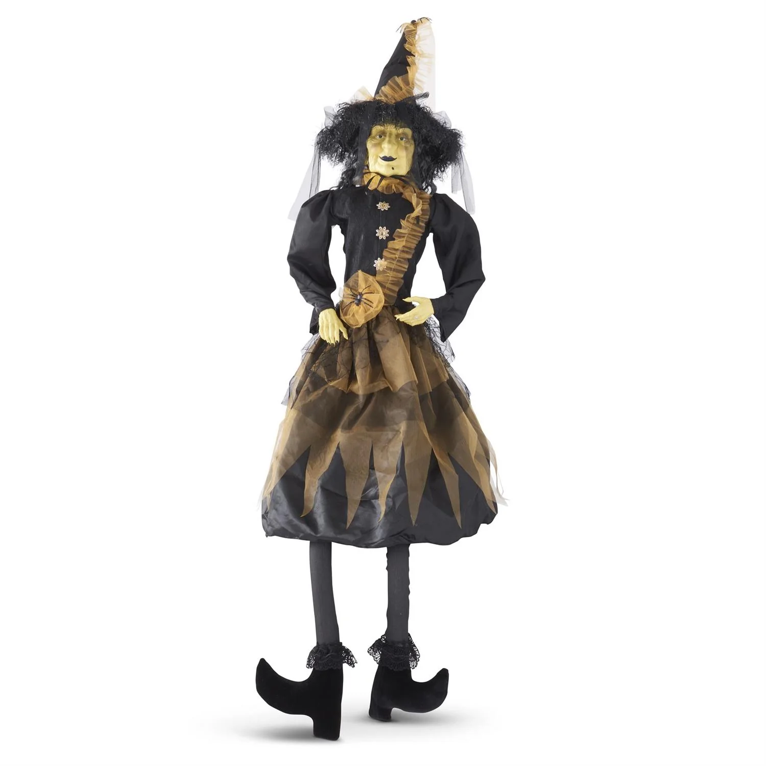 Sitting Sybil Witch w/Broom & Orange Dress, 56"