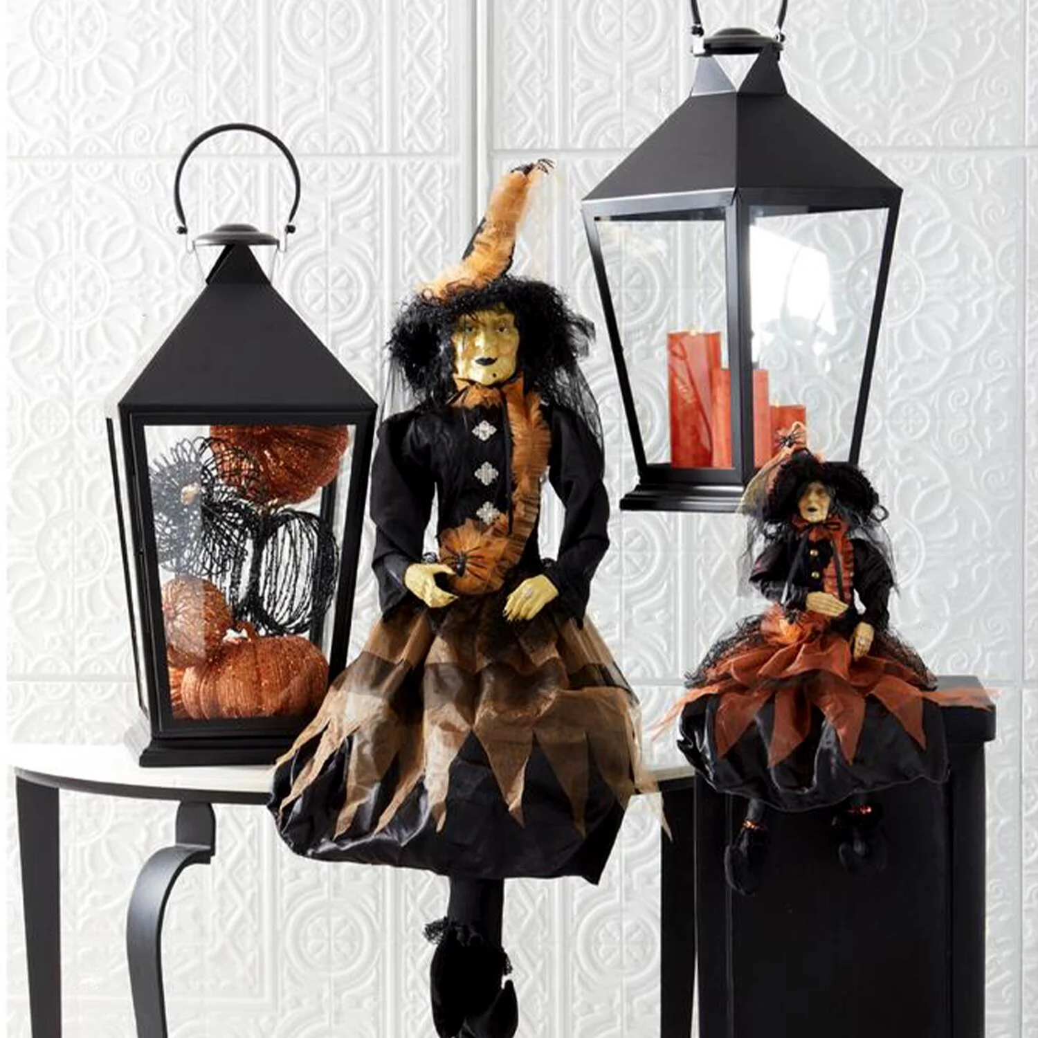 Sitting Sybil Witch w/Broom & Orange Dress, 56" - Image 2