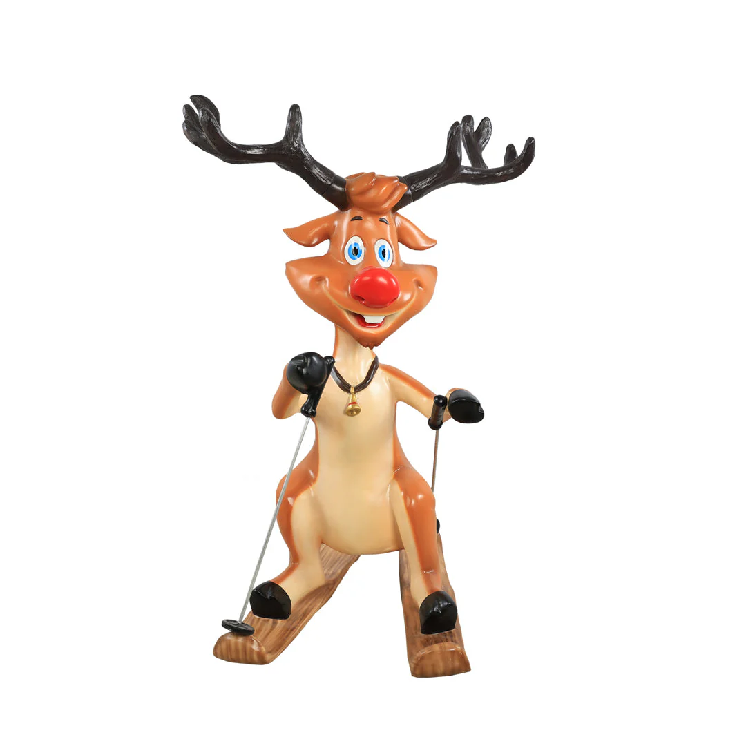 Large Fiberglass Skiing Reindeer Figure, 59"