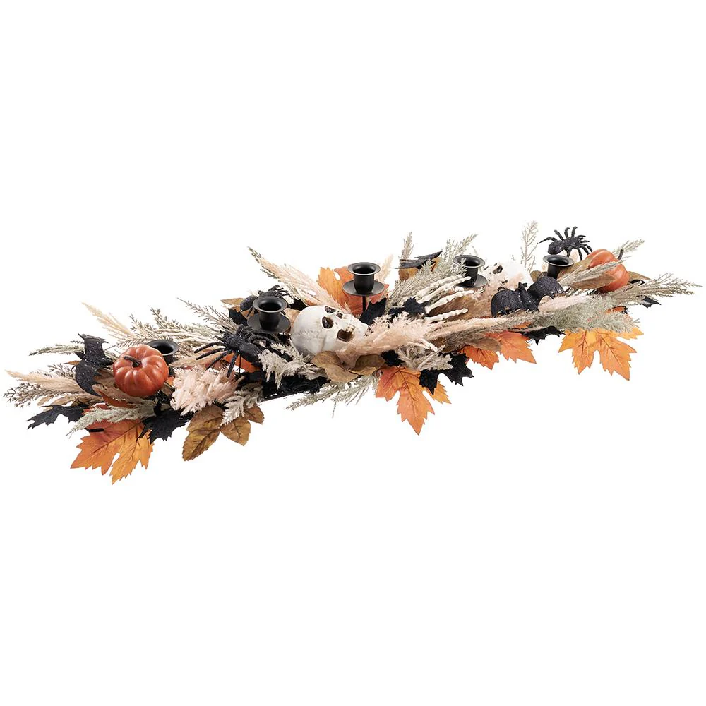 Skull/Skelton/ Pumpkin Centerprice W/ Taper Holder x5, 46" (Orange/Black)