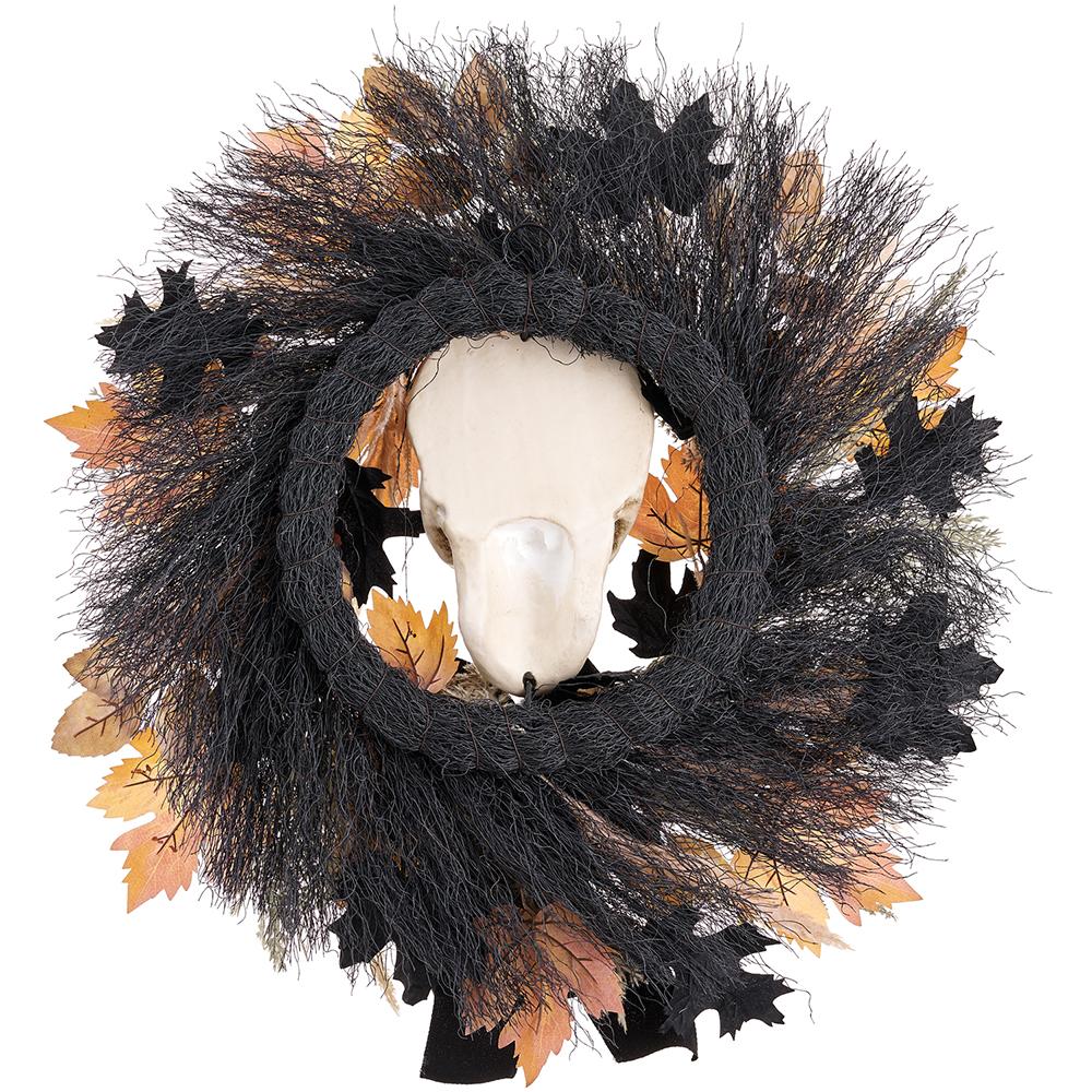 Skull/Skelton/Pumpkin Wreath, 26" (Orange/Black) - Image 2