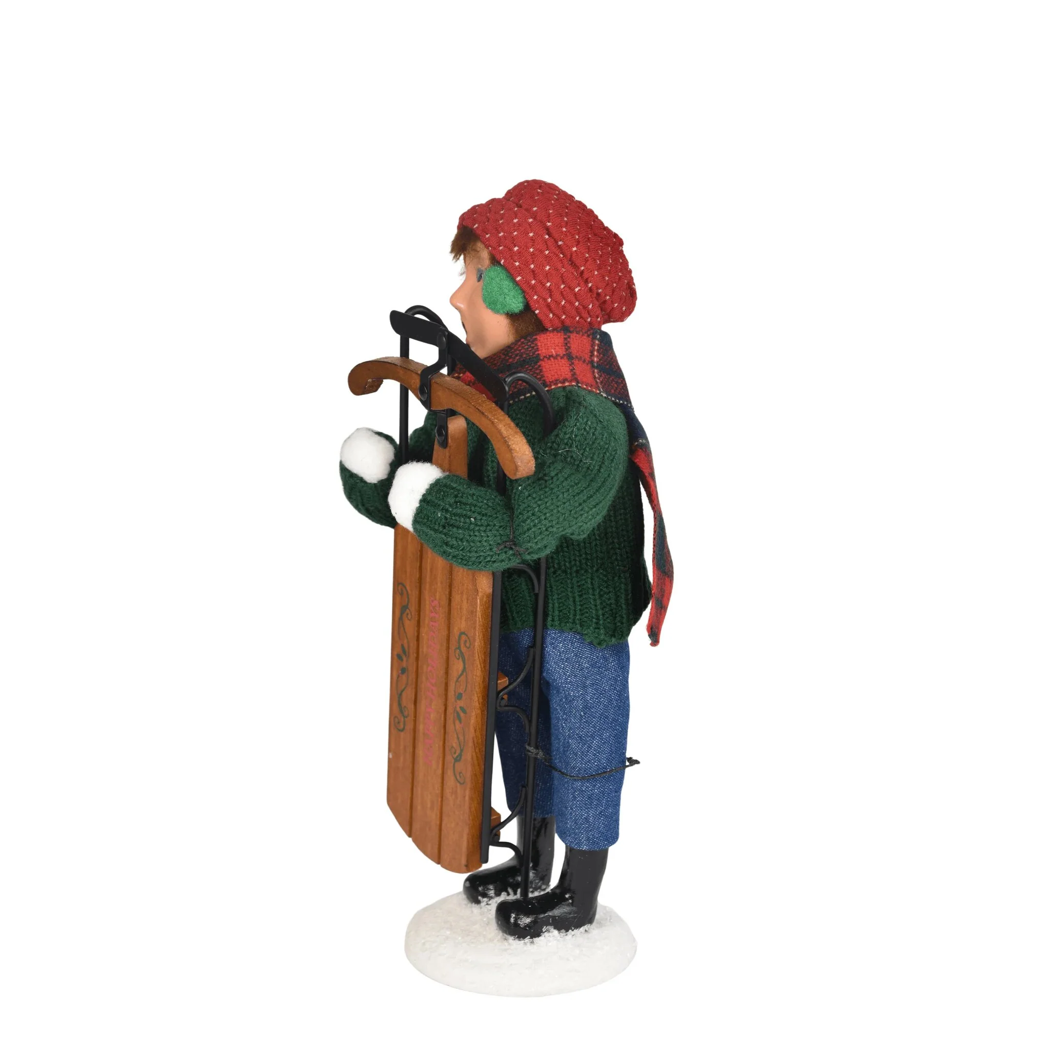 Sledding Boy Caroler Figurine, 10" - Image 4
