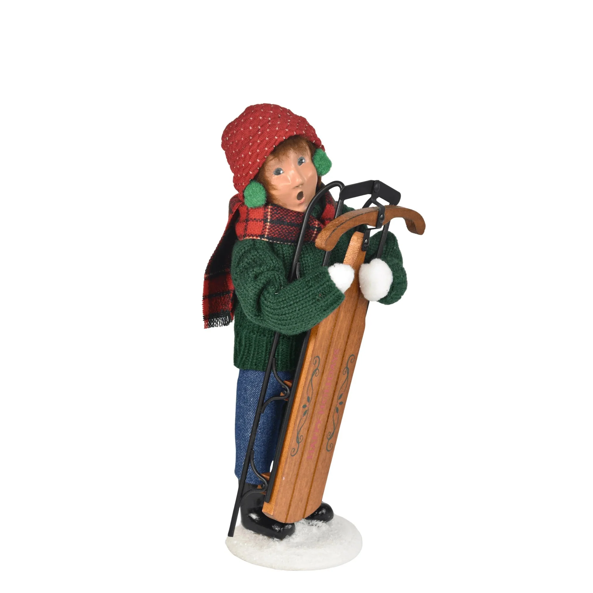 Sledding Boy Caroler Figurine, 10" - Image 5