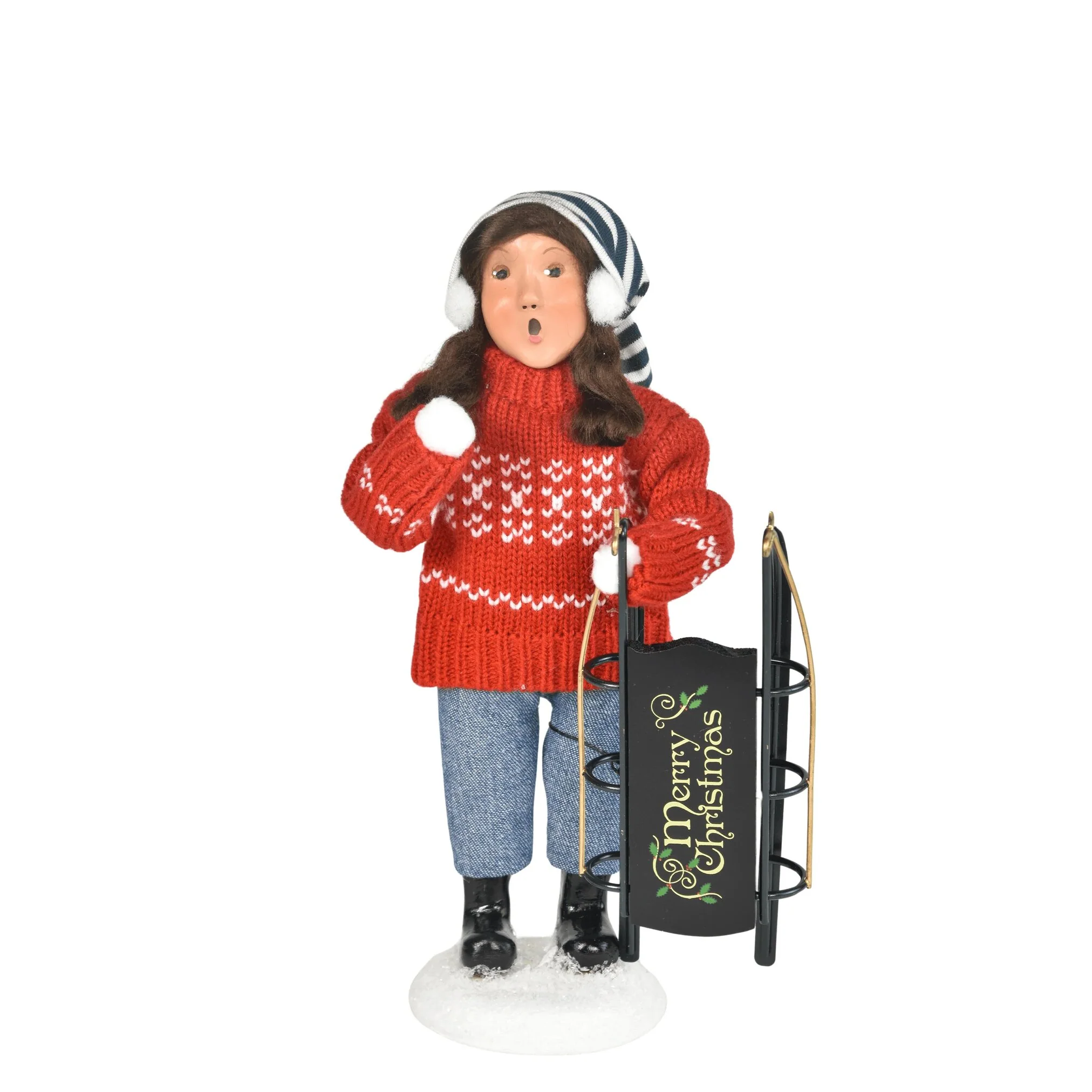 Sledding Girl Caroler Figurine, 10"