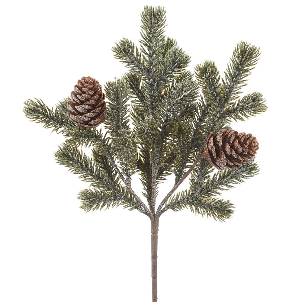 Snowed Pine Pick w/Pinecones, 11" (Brown Green)
