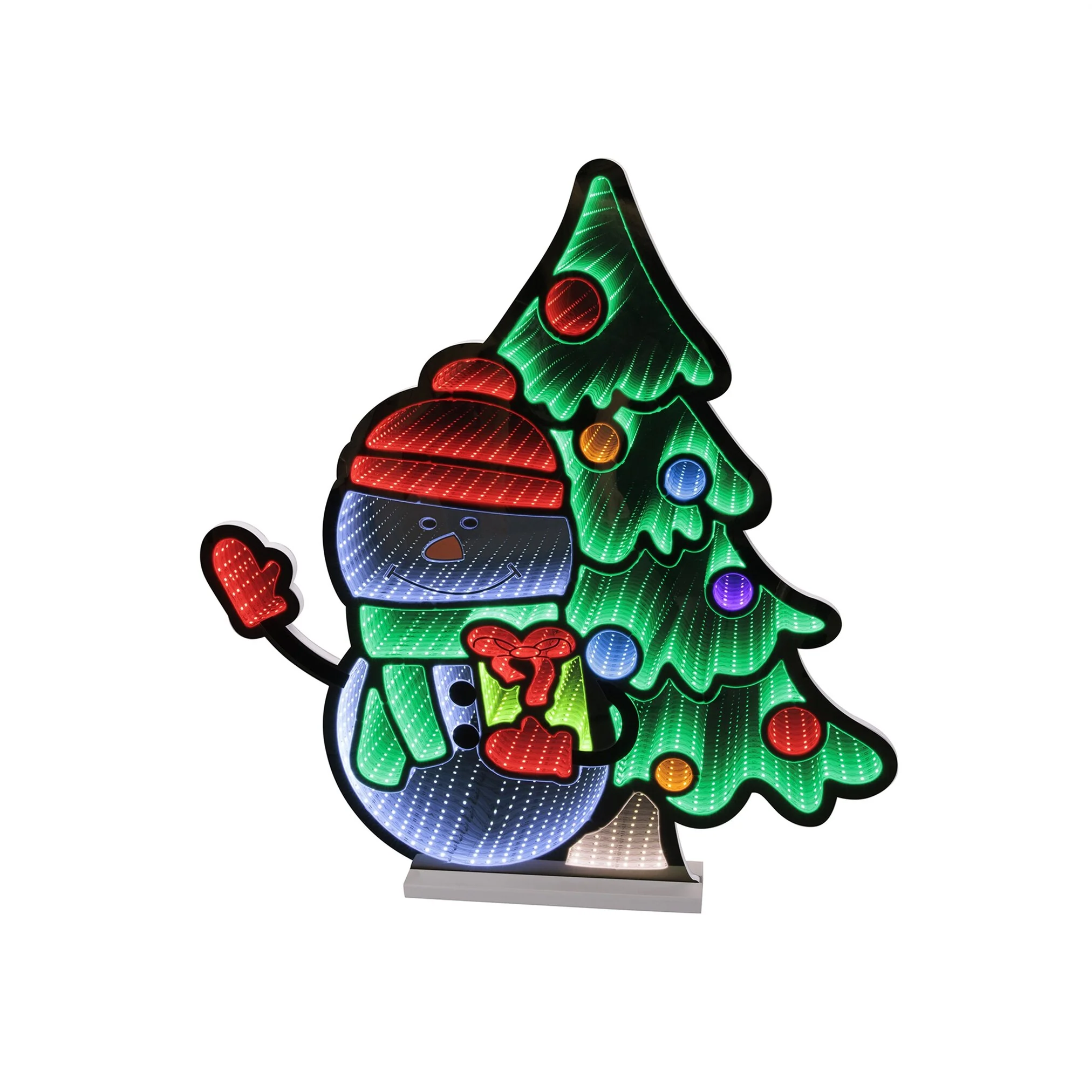 Snowman And Tree Infinity Light, Acrylic w/UL Plug, 27"