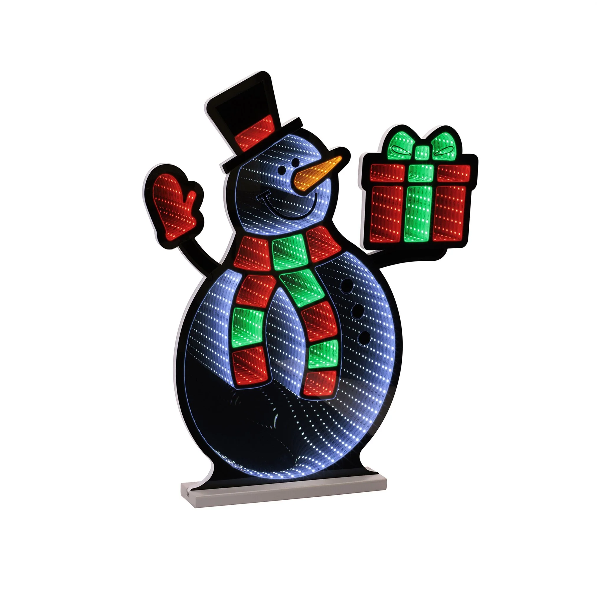 Snowman W/Present Infinity Light, Acrylic w/UL Plug, 23.5"