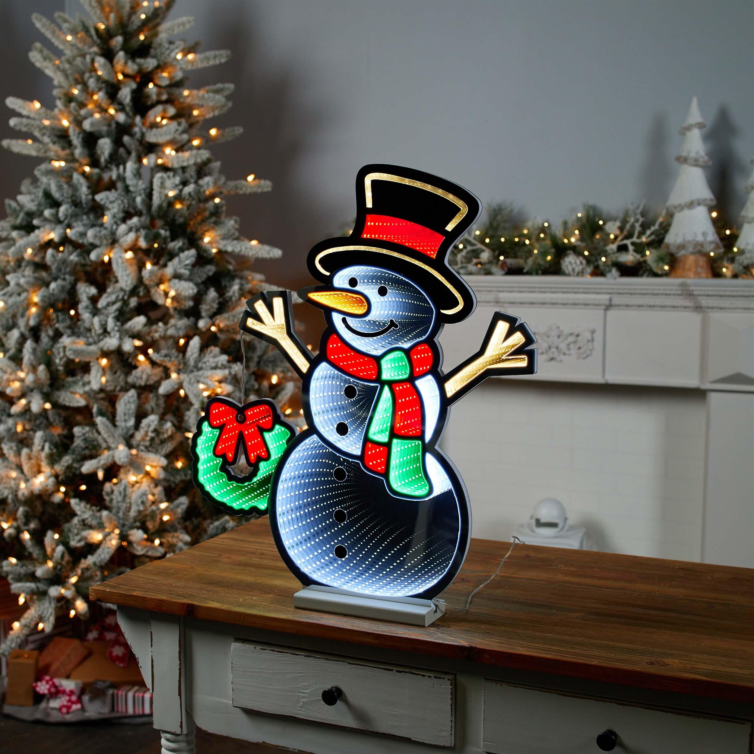 Snowman w/Wreath Infinity Light,  Acrylic w/UL Plug, 23.5" - Image 3