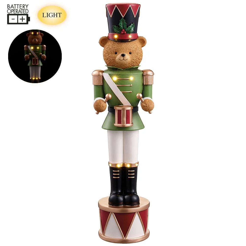 Soldier Bear Playing Drum w/Light Figurine, 21.5"
