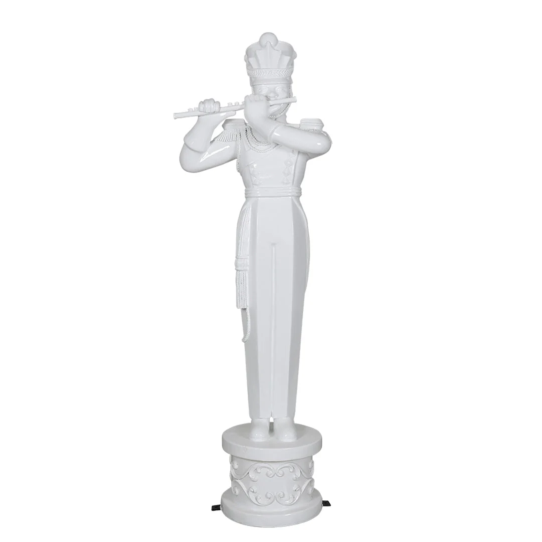 Large Fiberglass Soldier Playing Flute Figure, 79" (Metallic White)