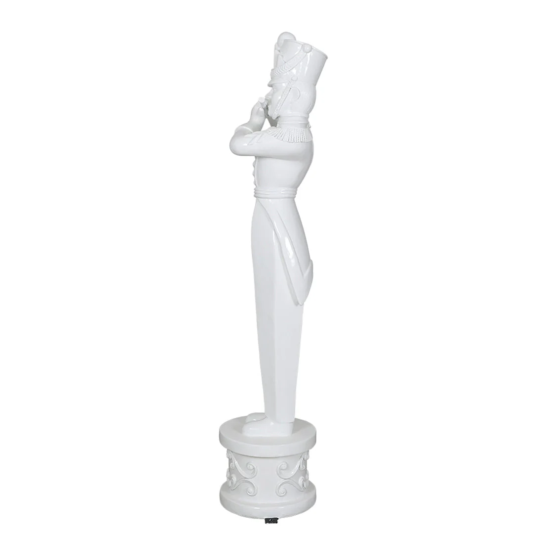 Large Fiberglass Soldier Playing Flute Figure, 79" (Metallic White) - Image 2