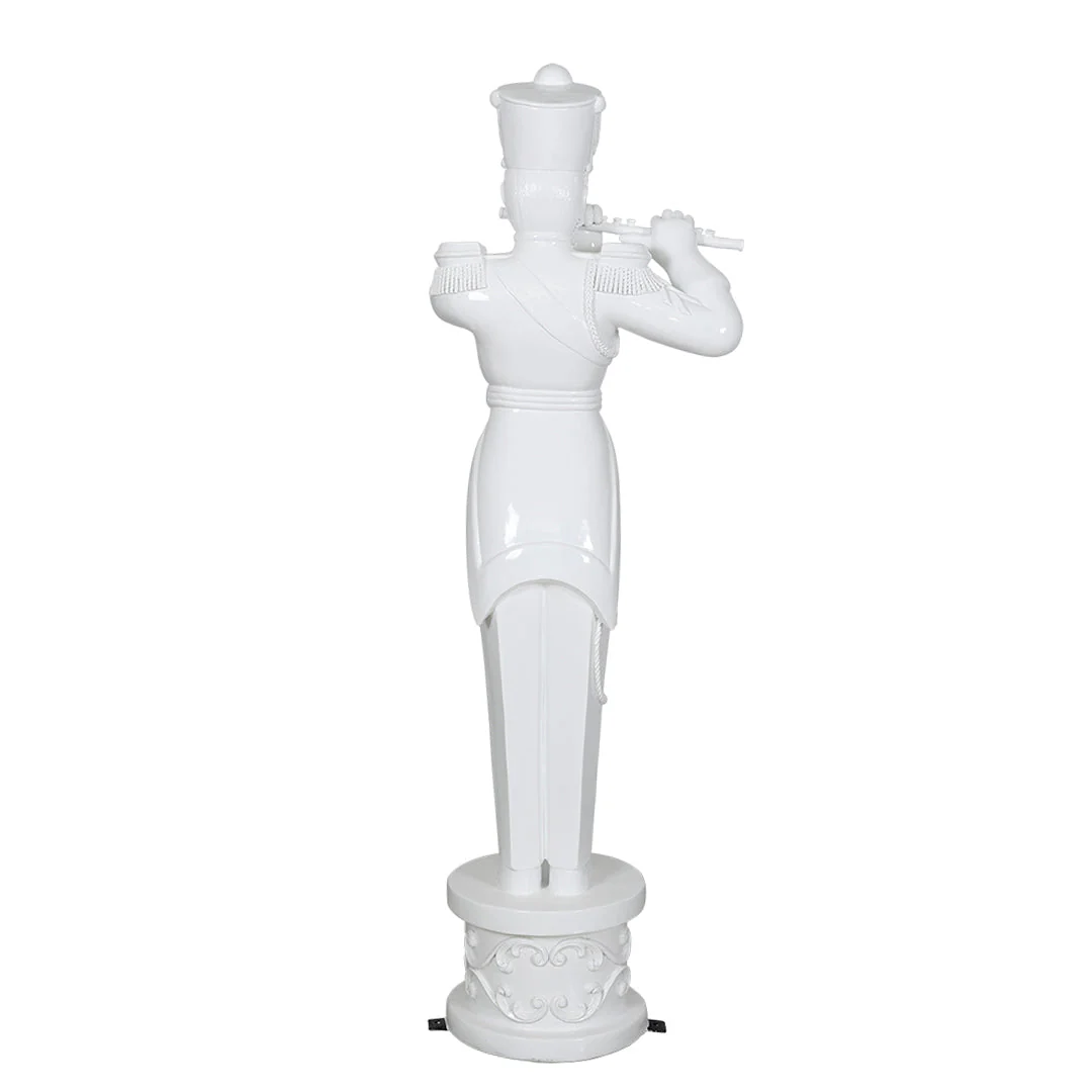 Large Fiberglass Soldier Playing Flute Figure, 79" (Metallic White) - Image 3