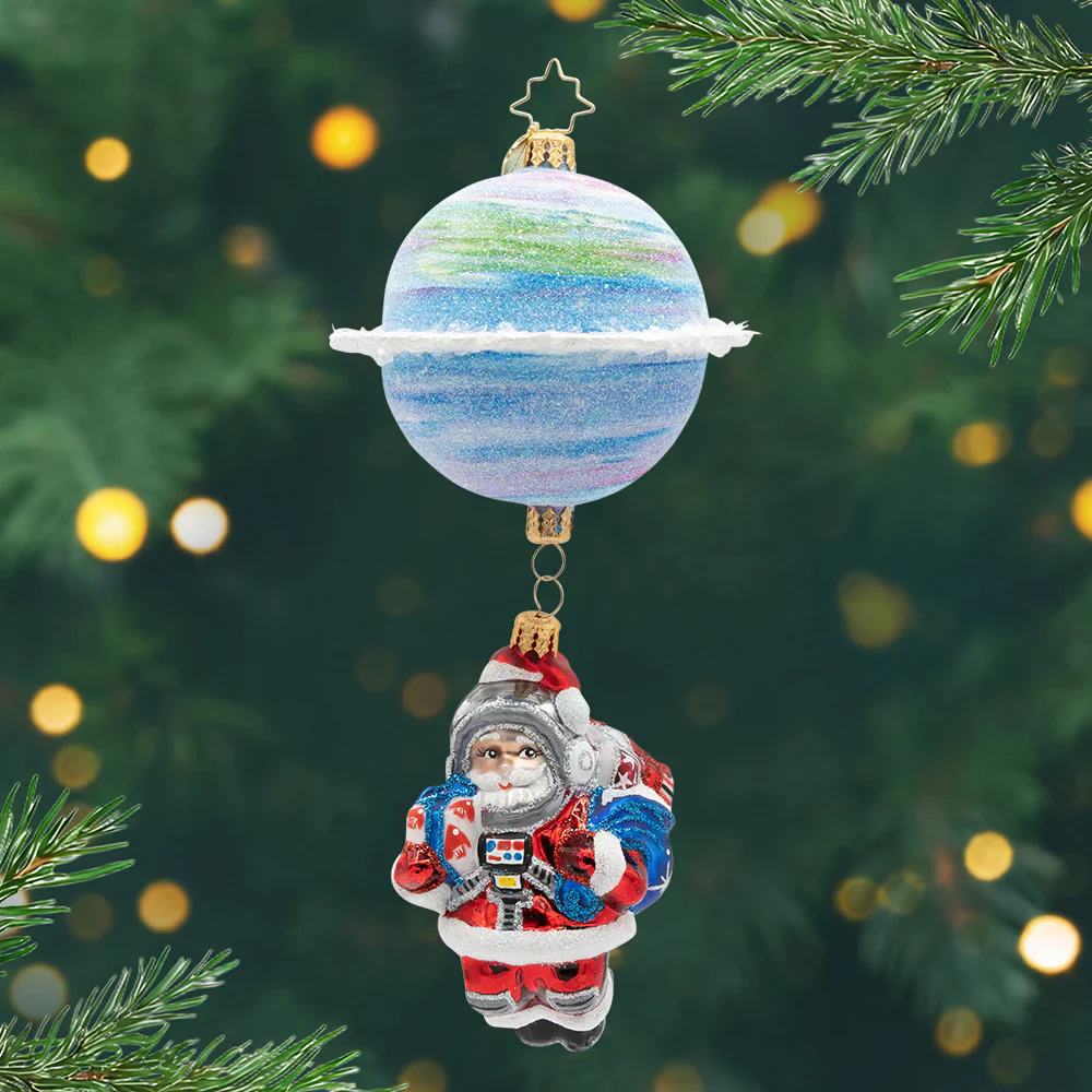 Space Nick Santa Glass Ornament, 8.25"
