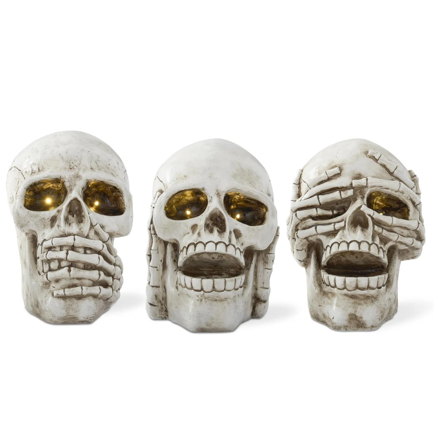 Speak No Evil Resin LED Skulls (Set of 3)