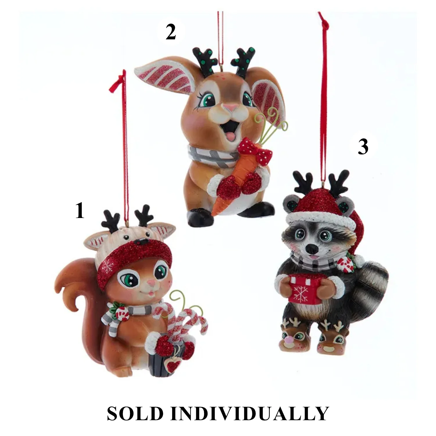 Squirrel, Raccoon & Rabbit Ornaments, 4" (3 styles - sold individually)