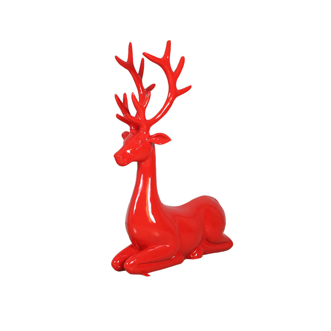 Large Fiberglass Stag Sitting Figure, 54" (Red)