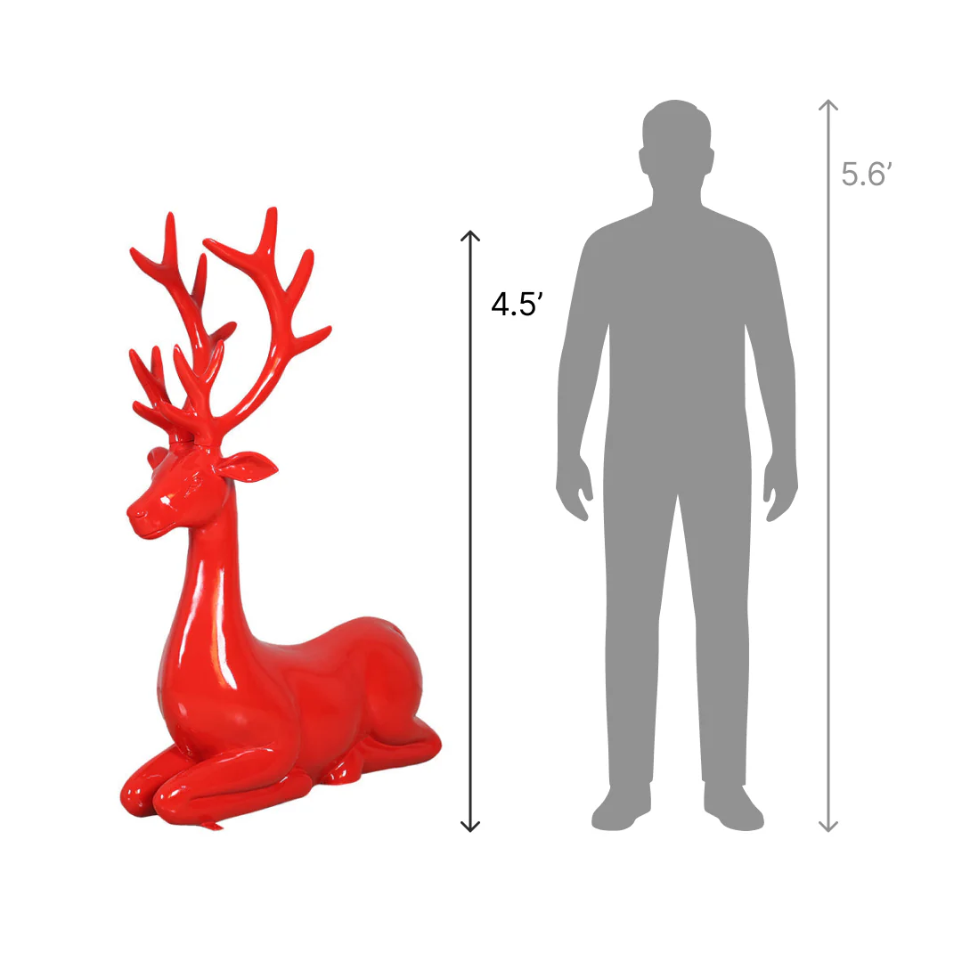 Large Fiberglass Stag Sitting Figure, 54" (Red) - Image 2