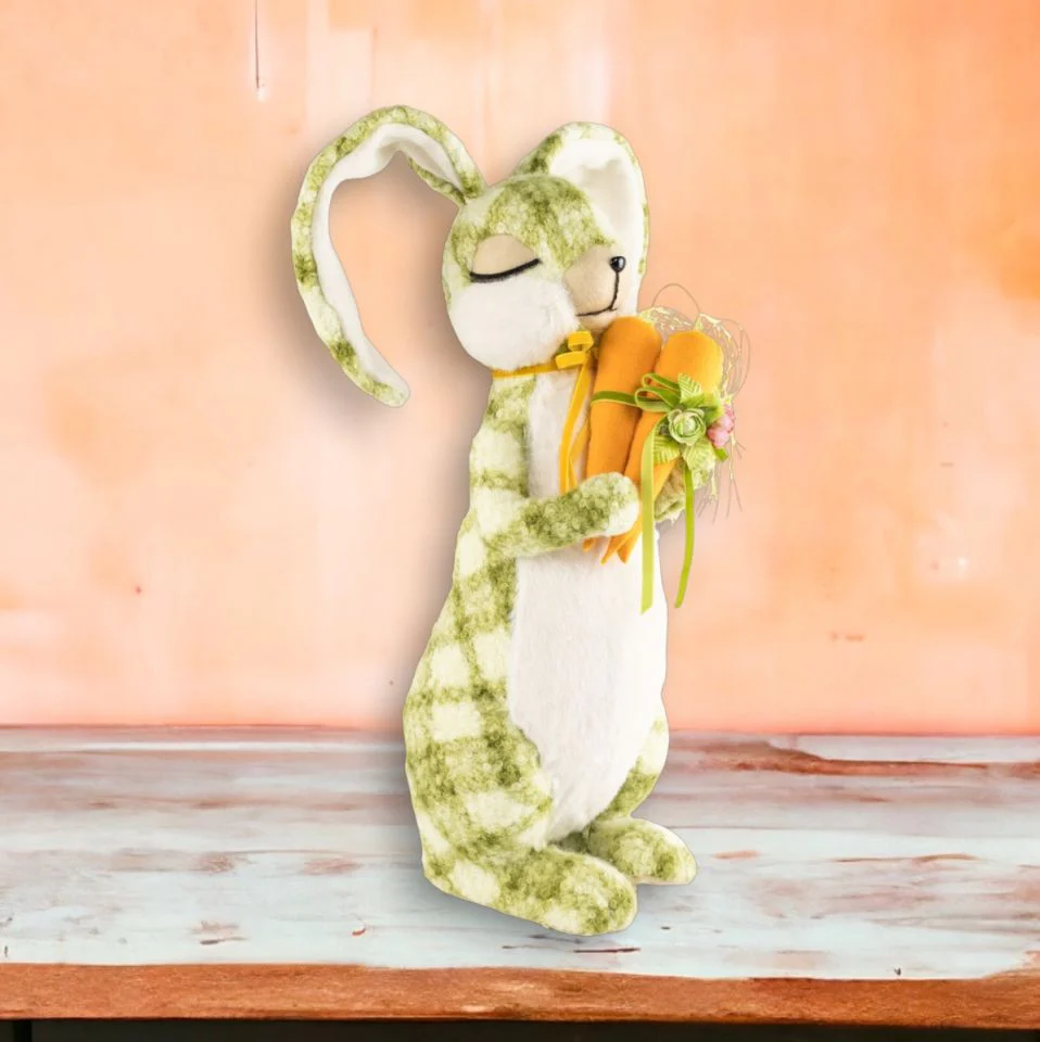 Green Standing Plaid Bunny w/Carrots