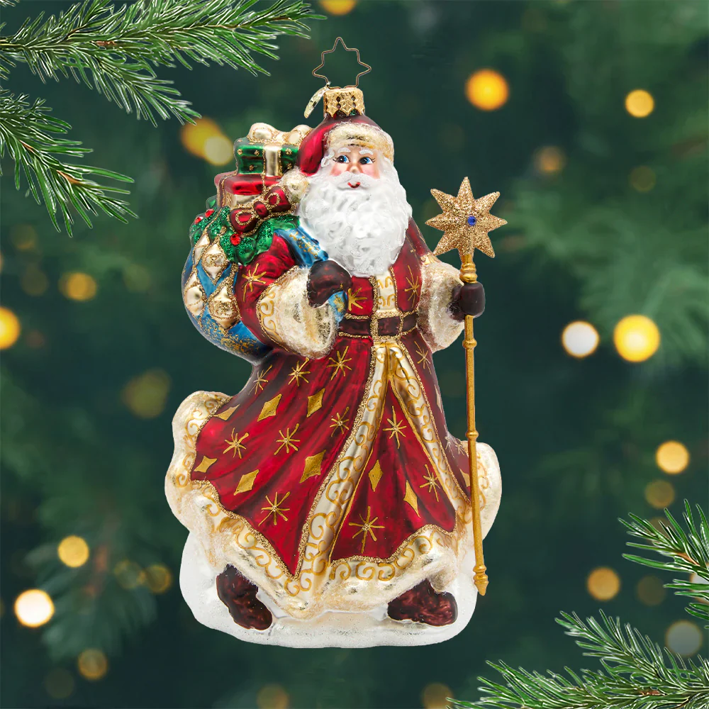 Starlight Keepsake Santa Glass Ornament, 7.25"