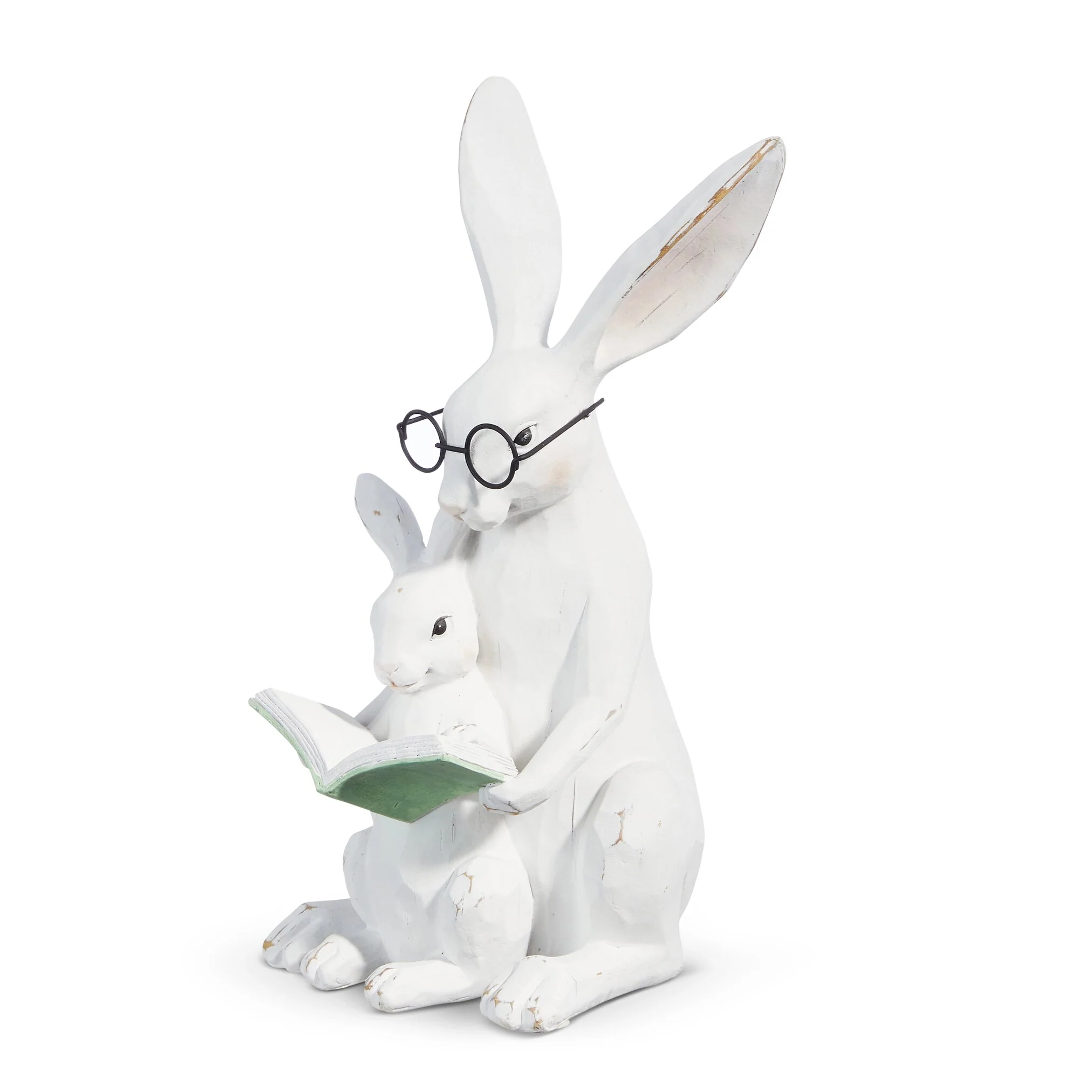 Story Time Bunny and Baby Figurine, 11" (White)