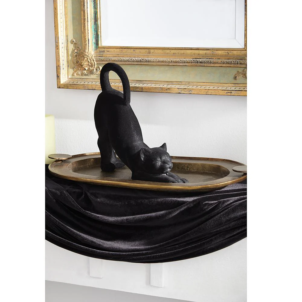Stretching Black Cat Figurine, 10.5" - Image 2