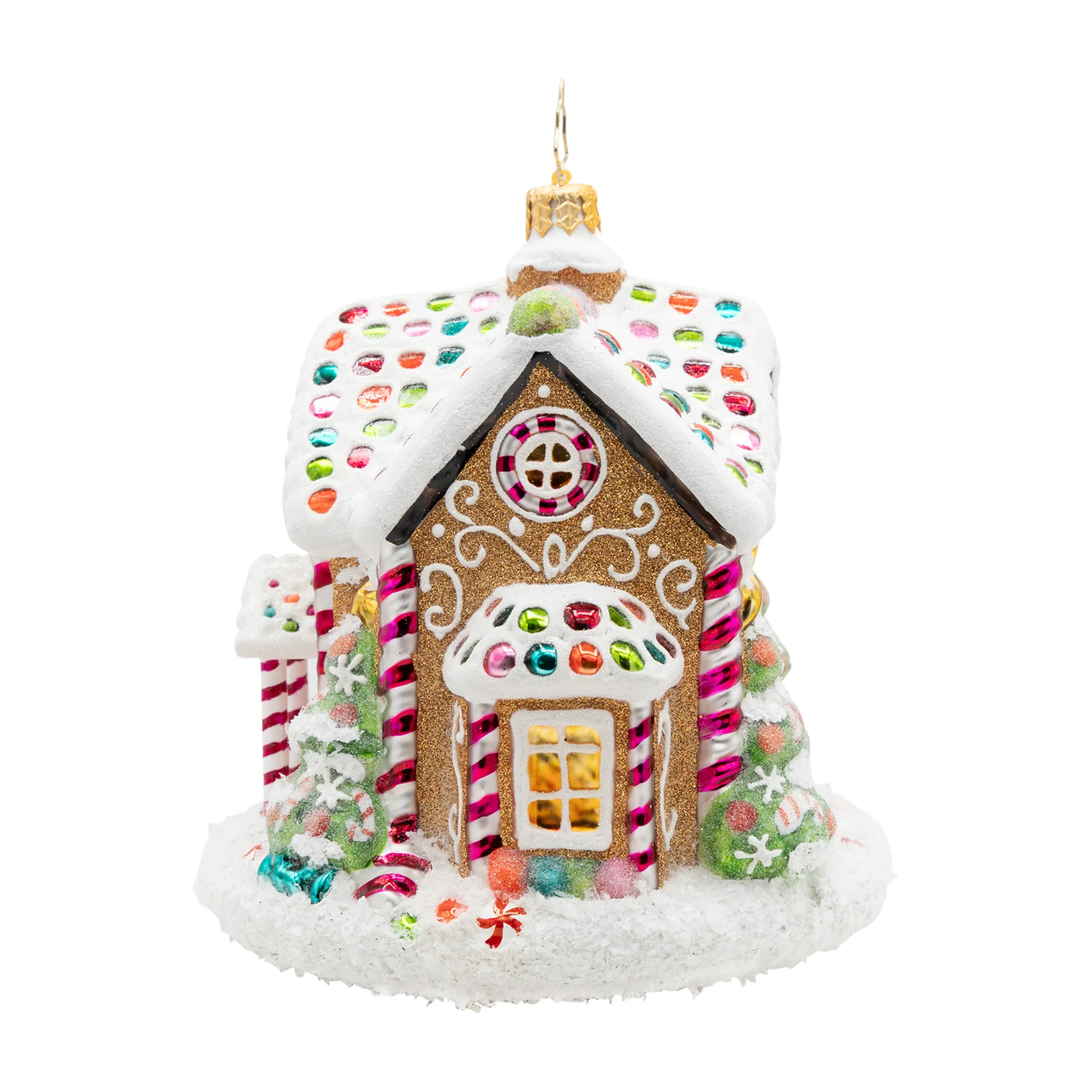 Sweet Treat House Gingerbread Glass Ornament, 5.25" - Image 5