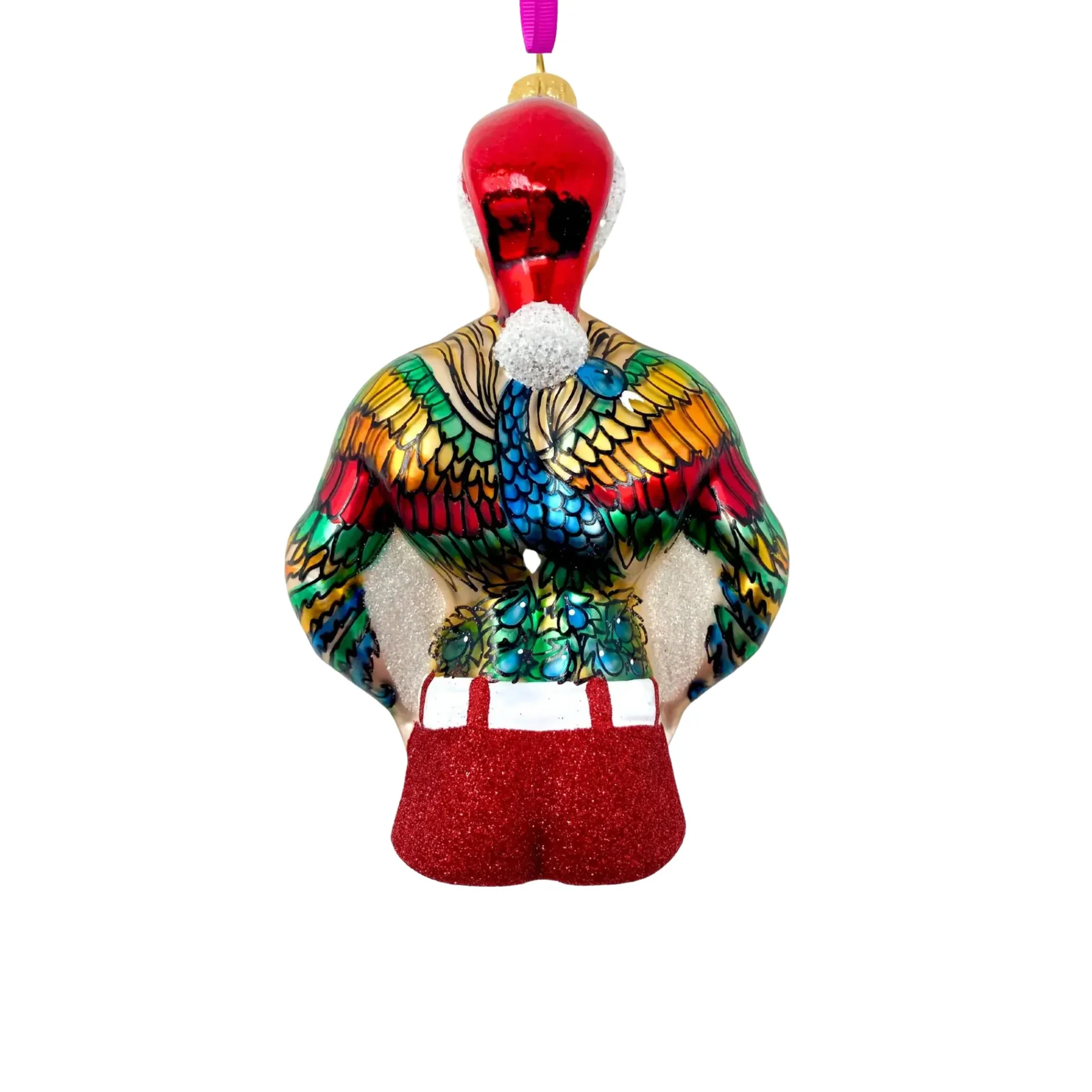 Tattoo Santa Glass Christmas Ornament, 5.5" - Image 2