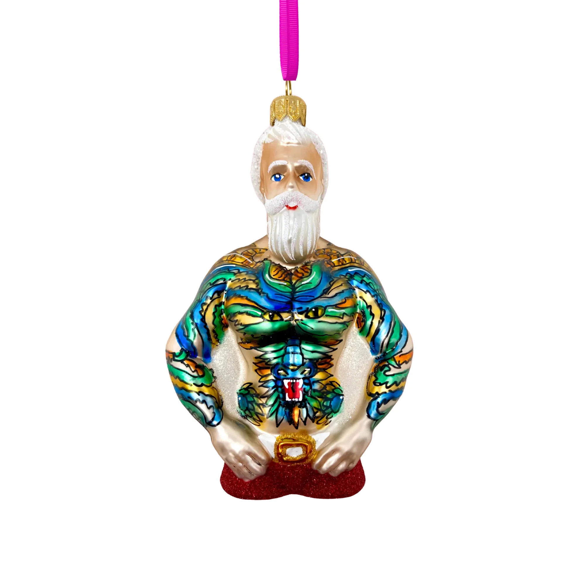 Tattoo Santa Glass Christmas Ornament, 5.5" - Image 3