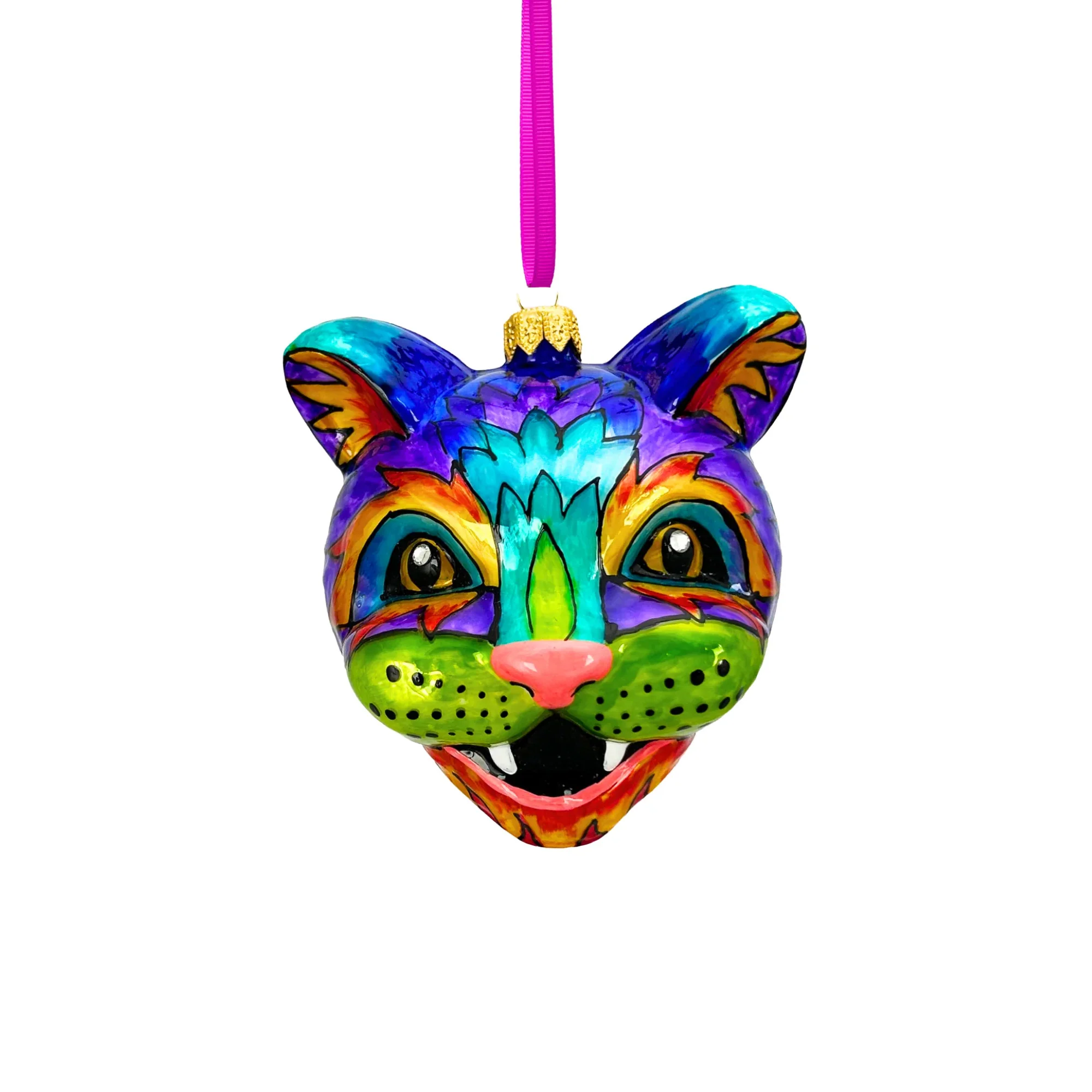 Technicolor Cat Polish Glass Ornament, 4.25" - Image 2