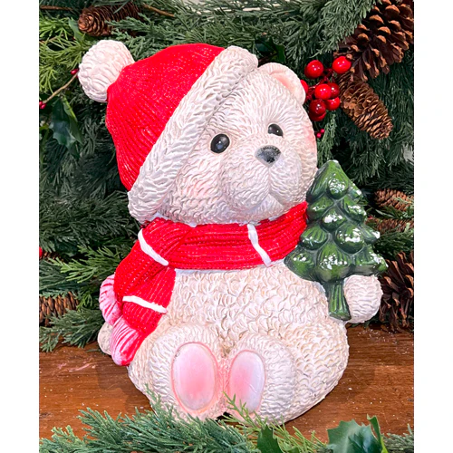 Teddy Bear w/Tree Figurine, 11.5"