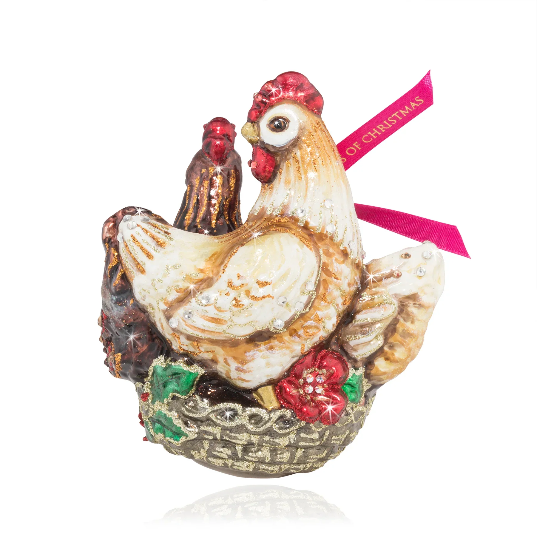 Three French Hens Glass Ornament, 5.75" - Image 2
