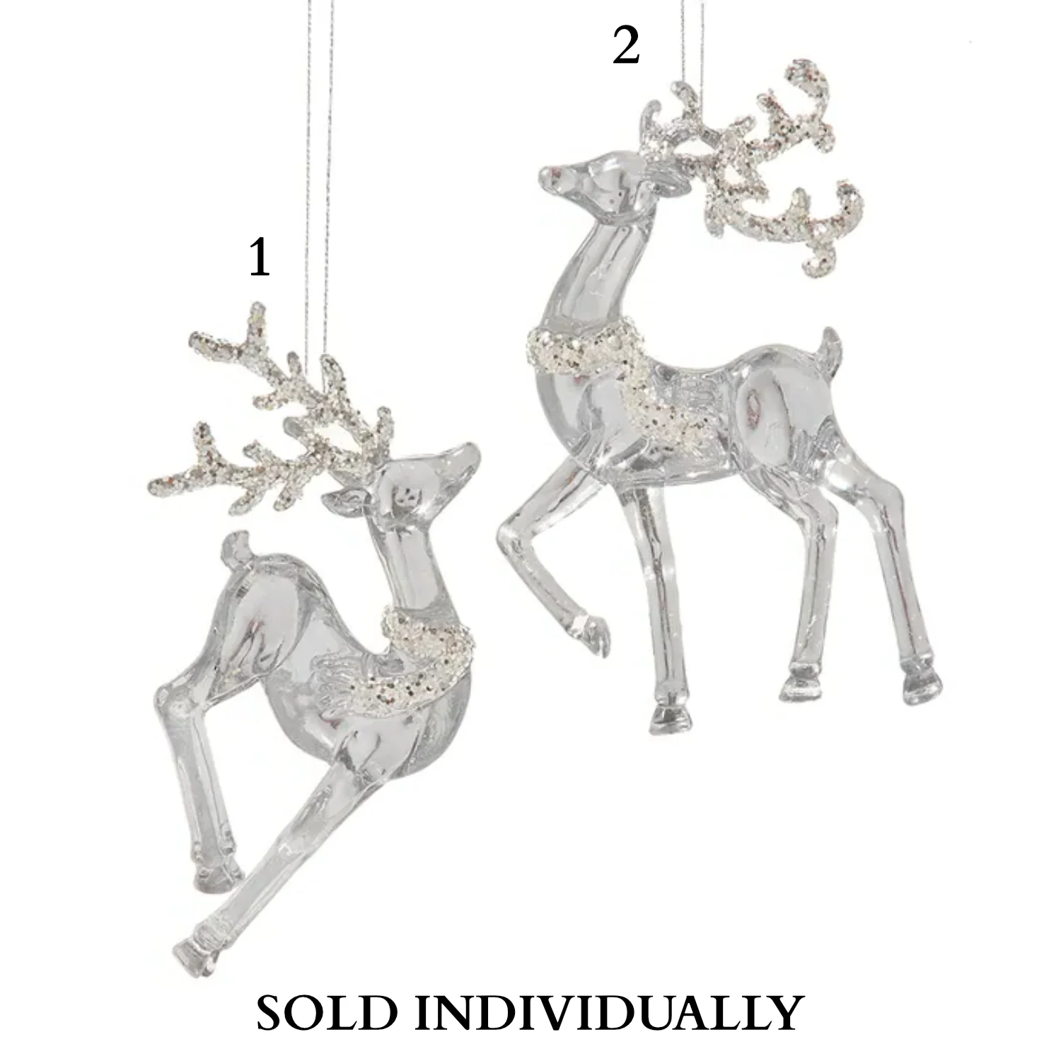 Transparent Deer With Silver Glitter Ornaments (2 Styles β Sold individually)