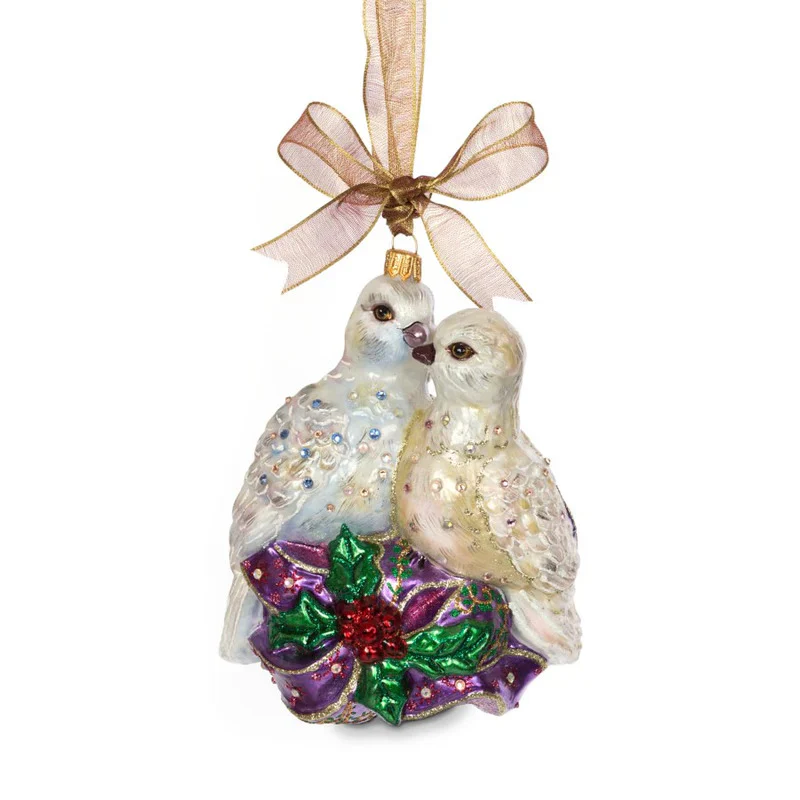 Two Turtle Doves Glass Ornament, 5.75" - Image 3