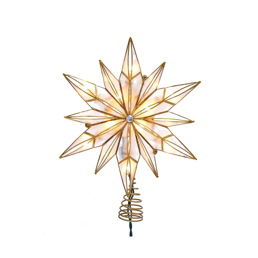 UL 10-Light Capiz Star With Center Gem Treetop, 10.24"