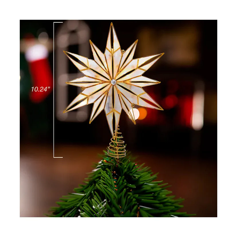 UL 10-Light Capiz Star With Center Gem Treetop, 10.24" - Image 9