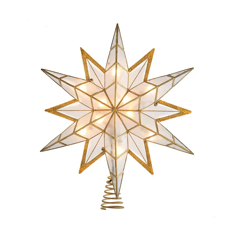 UL 10-Light Capiz Star With Gold Glitter Finish Tree Top, 14"