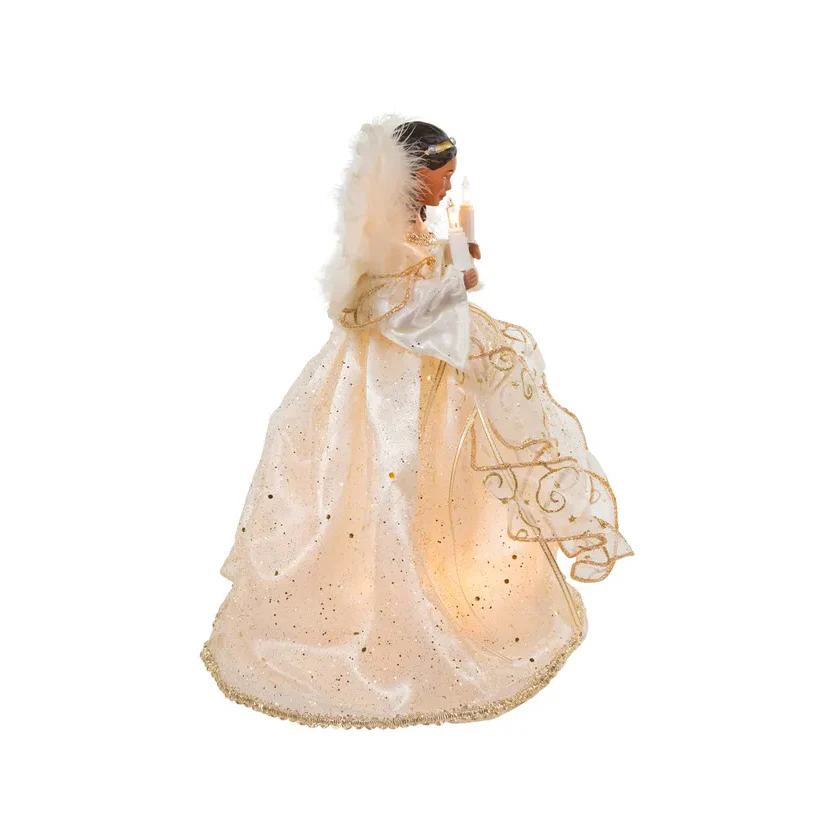 UL 10-Light Ivory & Gold African American Angel Treetop, 12" - Image 3