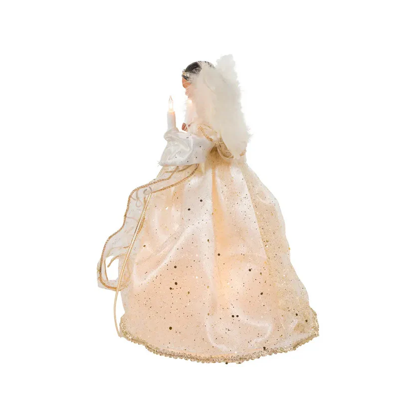 UL 10-Light Ivory & Gold African American Angel Treetop, 12" - Image 4