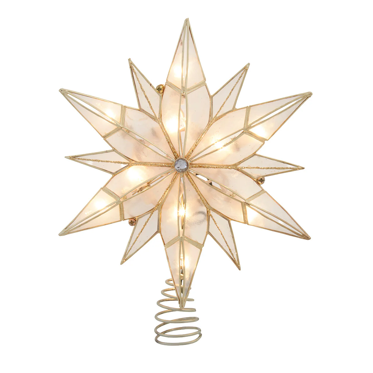 UL 10L 12-Point Capiz Star With Gemstone Center Treetop
