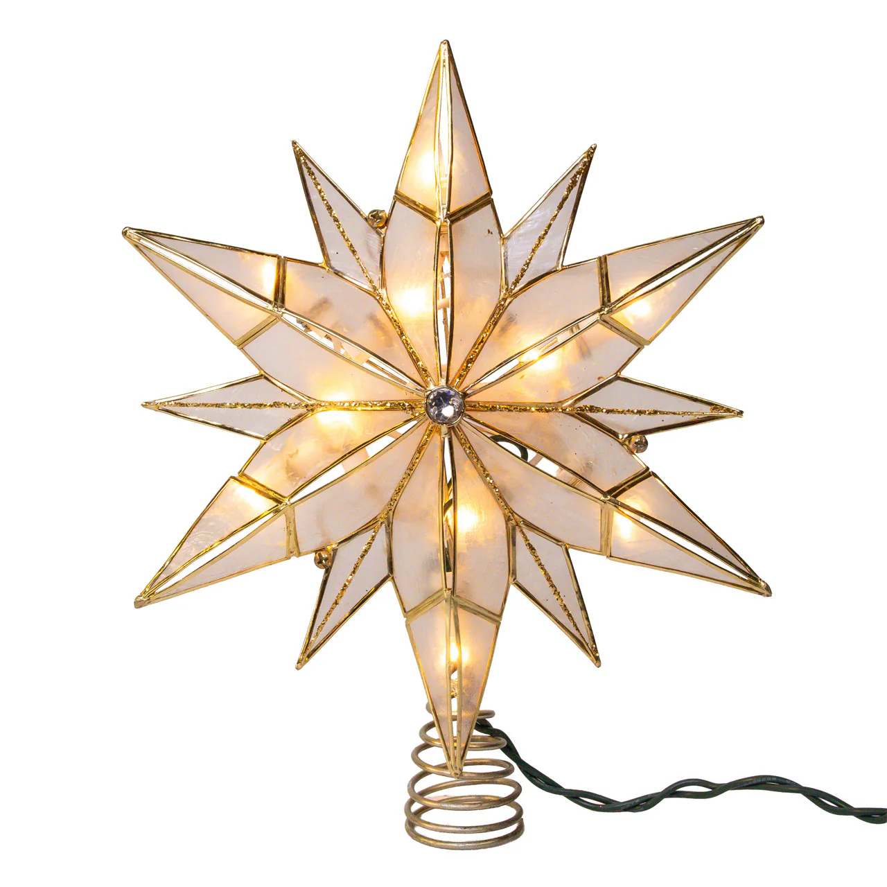 UL 10L 12-Point Capiz Star With Gemstone Center Treetop - Image 9