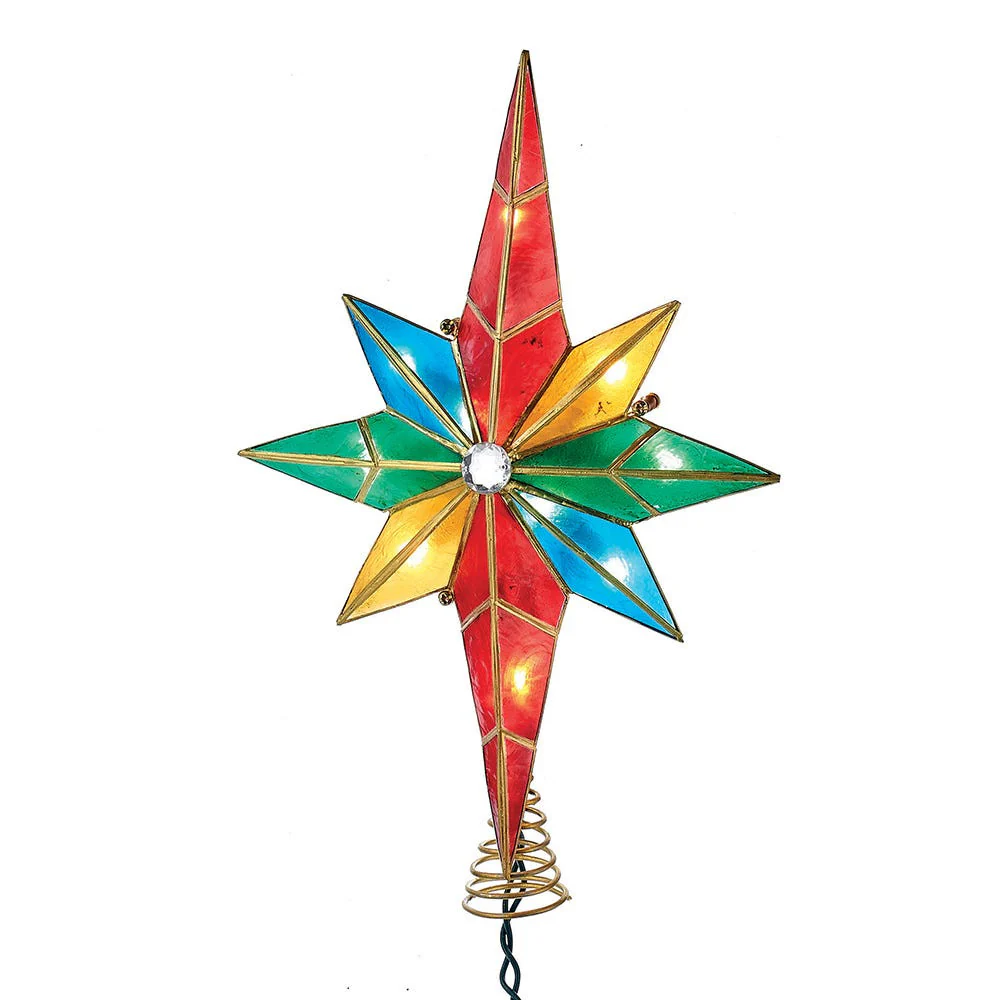 UL 10L Capiz Multicolored Bethlehem Star With Gem Center Treetop, 12"