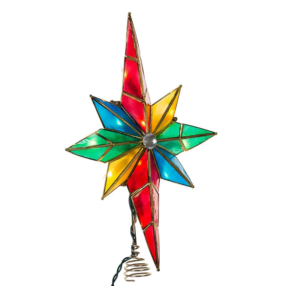 UL 10L Capiz Multicolored Bethlehem Star With Gem Center Treetop, 12" - Image 2