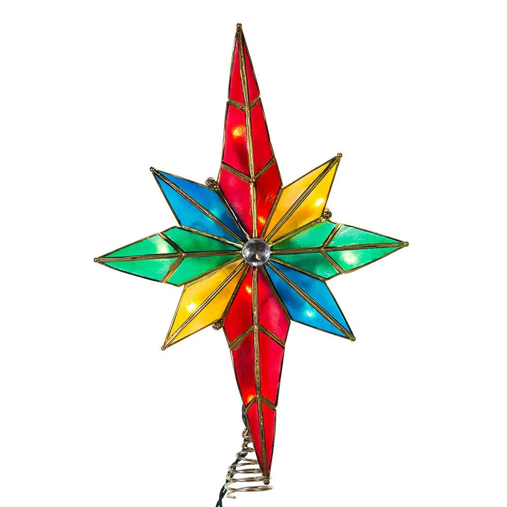 UL 10L Capiz Multicolored Bethlehem Star With Gem Center Treetop, 12" - Image 3