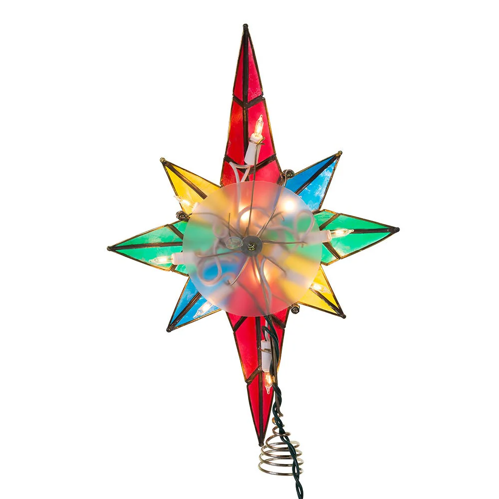 UL 10L Capiz Multicolored Bethlehem Star With Gem Center Treetop, 12" - Image 7
