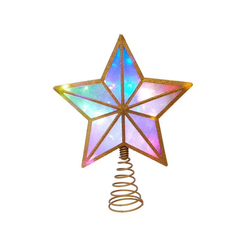 UL 20L Multicolor Fairy Twinkle LED Gold Glitter Star Treetop, 11.5"