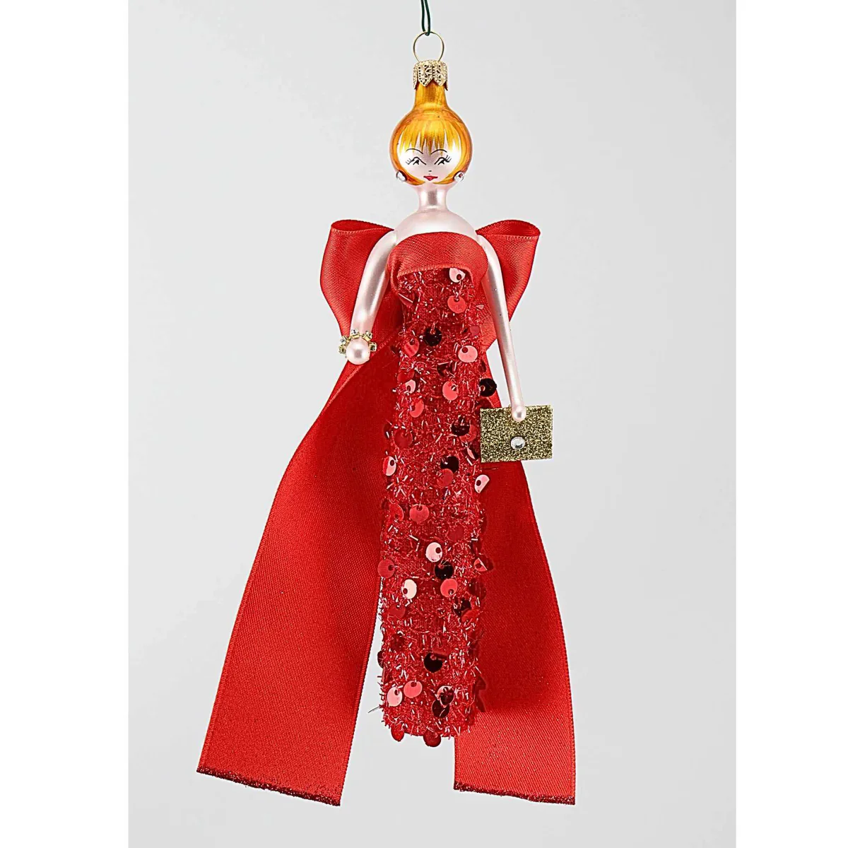 Valentina Lady w/Red Bow Dress Glass Ornament